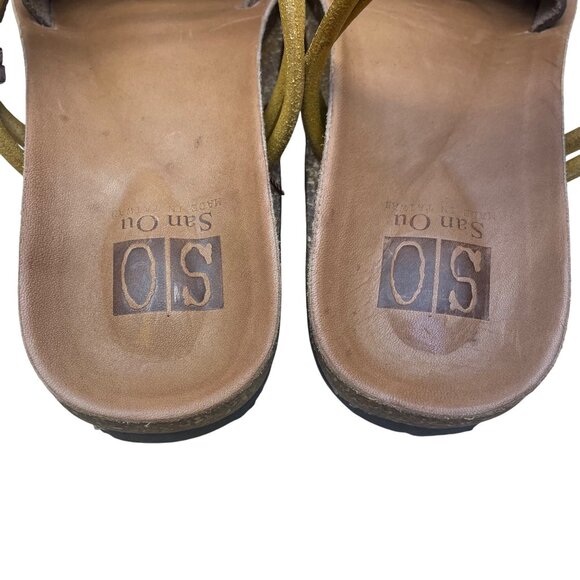 San Ou Womens Brown & Yellow Leather Open-Toe Slingback Sandals Size EU38/US7 - Picture 5 of 9